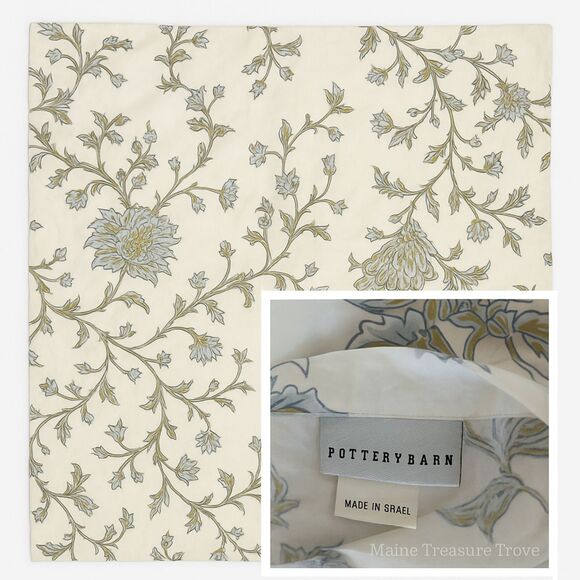 Pottery Barn Floral Botanical Euro Sham Made in Israel Blue Gray Cotton 26x26 - Picture 1 of 3